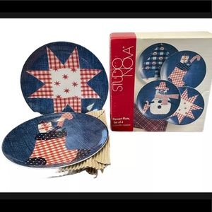 Studio Nova Country Holiday Set of 4 Salad Plates 8" Red, White & Blue Theme